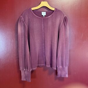 Hayden Los Angeles Waffle Knit Puff Sleeve Thermal Top Size 1X Acid Wash Plum